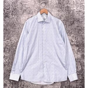 Eton Dress Shirt 42 / 16.5 Mens Contemporary Fit White Blue Bird Print Geometric